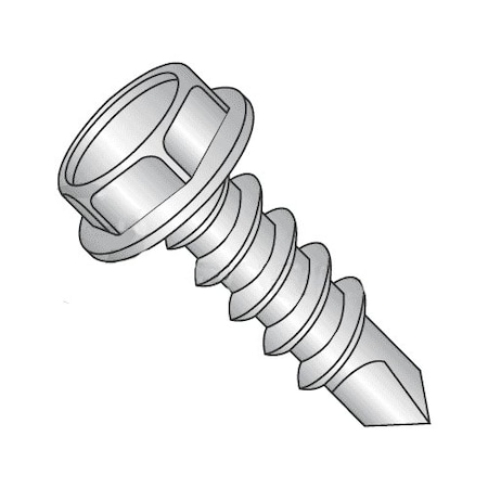 Newport Fasteners Self-Drilling Screw, #14 x 1 in, Plain 410 Stainless Steel Flange Hex Head External Hex Drive 607501-1500